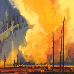 painting of papoose fire as it rages through river valley