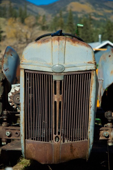 close up of grill on an old ford tractor in the colorado moountains