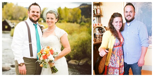 wedding couple at colorado guest ranch and to right at ranch bar