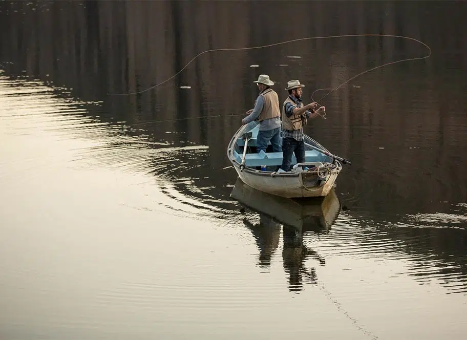 Fishing from a canoe