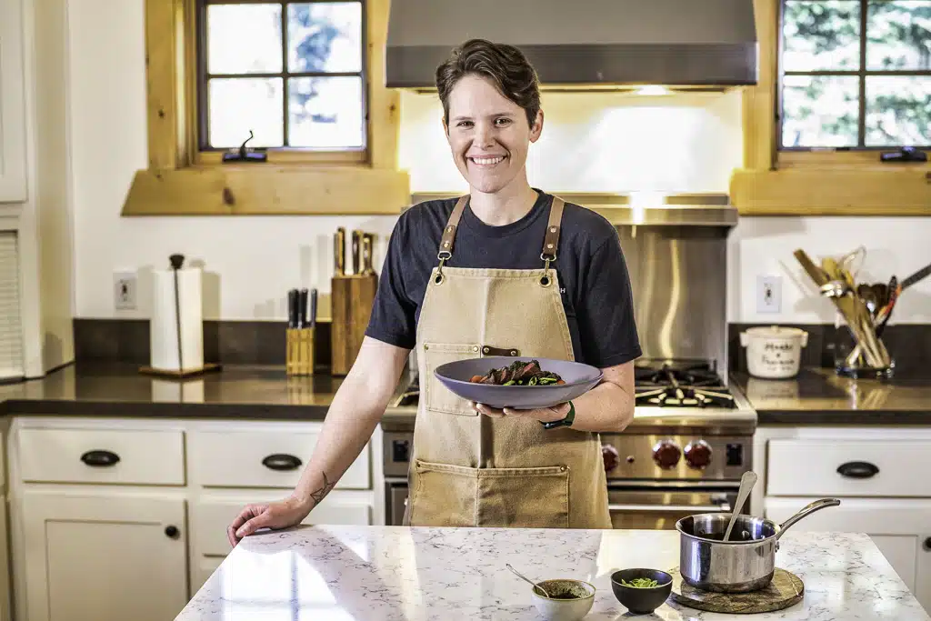 4UR Ranch Chef Liz Wolfgang with a venison dish