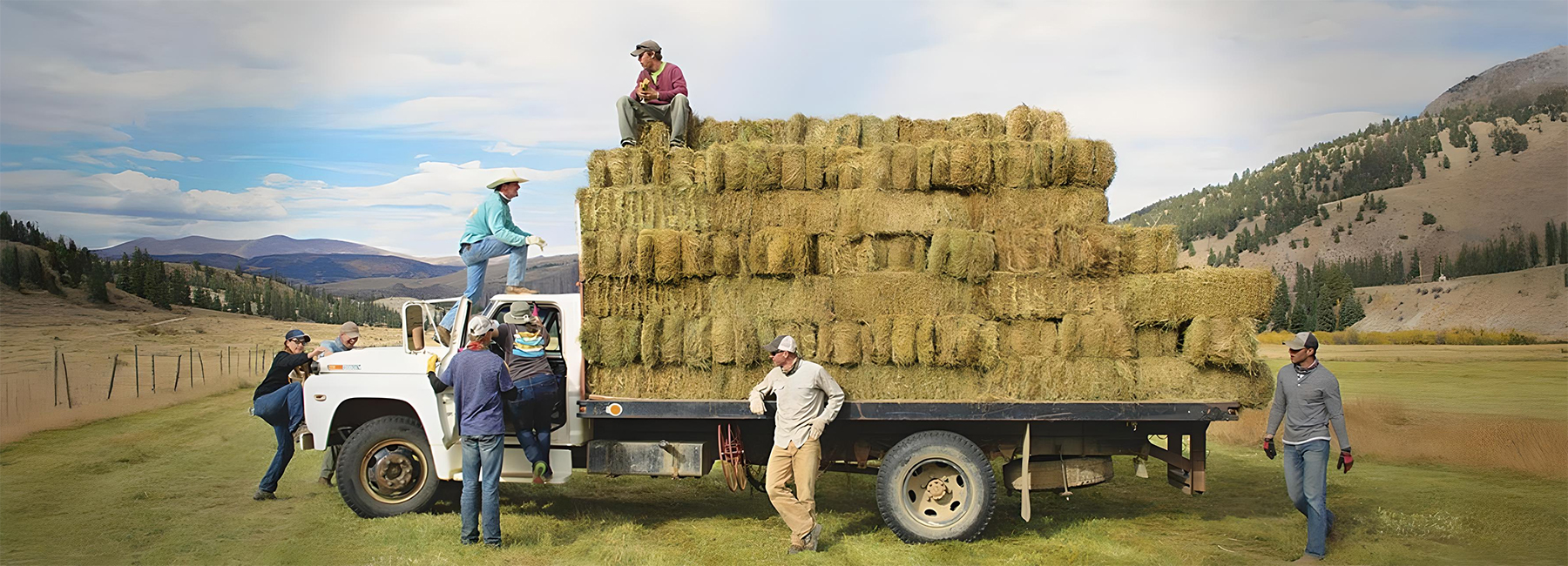 ranch hands loading hay