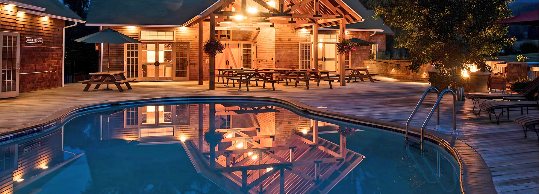 pool and spa at night